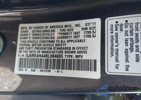 2011 Honda Cr-V Se из США, поврежденный, VIN 5J6RE4H44BL084665